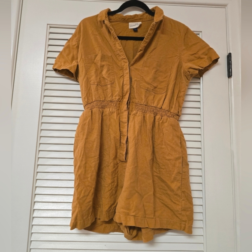 Universal Thread - Gold Short-Sleeve Romper With Pockets